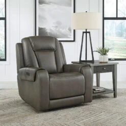 Card Player Smoke Power Recliner W/ Adjustable Headrest