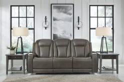 Card Player Smoke Power Reclining Sofa W/ Adjustable Headrests