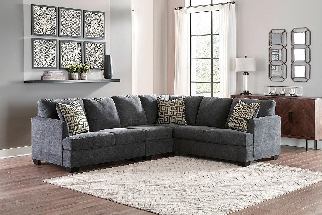 Ambrielle Gunmetal 3-Piece Right Sofa Sectional 1 Ambrielle Gunmetal 3-Piece Right Sofa Sectional