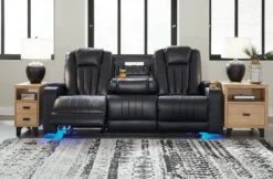 Center Point Black Reclining Sofa W/ Drop Down Table