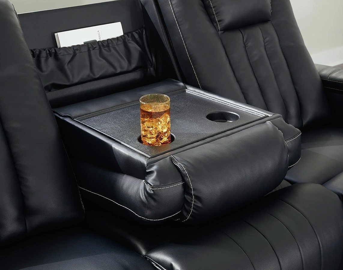 Center Point Black Reclining Sofa W/ Drop Down Table 7 Center Point Black Reclining Sofa W/ Drop Down Table - Image 7