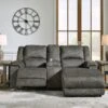 Benlocke Flannel Reclining Right Chaise Loveseat W/ Console