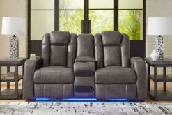 Fyne-Dyme Shadow Power Reclining Console Loveseat W/ Adjustable Headrests