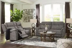 Next-Gen DuraPella Slate Power Reclining Living Room Set W/ Adjustable Headrests