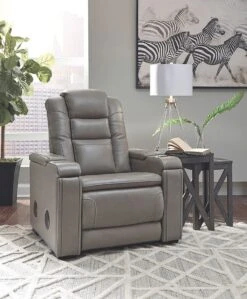 Boerna Gray Power Recliner W/ Wireless Charger And Bluetooth Speakers