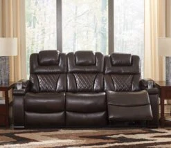 Warnerton Chocolate Power Reclining Sofa W/ Adjustable Headrest
