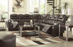 Warnerton Chocolate Power Reclining Sectional Set W/ Adjustable Headrests