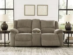 Draycoll Pewter Power Reclining Loveseat W/ Console
