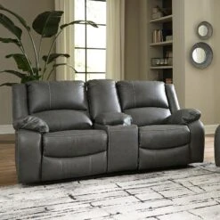 Calderwell Gray Reclining Loveseat W/ Console