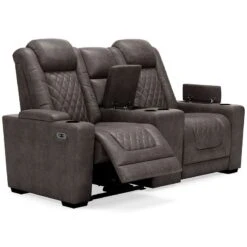 HyllMont Gray Power Reclining Console Loveseat W/ Adjustable Headrests -Signature Design by Ashley 9300318 loveseat 5 1