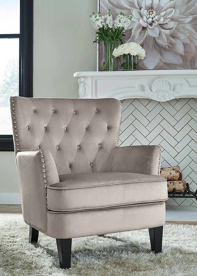 Romansque Accent Chair (Beige Velvet) 1 Romansque Accent Chair (Beige Velvet)