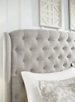 Jerary Light Gray Upholstered Wingback Bed