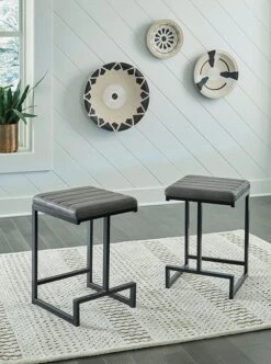 Strumford Gray And Black Upholstered Barstool (Set Of 2)