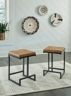 Strumford Caramel And Black Upholstered Barstool (Set Of 2)