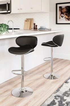 Pollzen Black Upholstered Swivel Barstool (Set Of 2)
