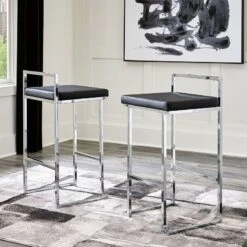 Madanere Black And Chrome Tall Upholstered Barstool (Set Of 2)