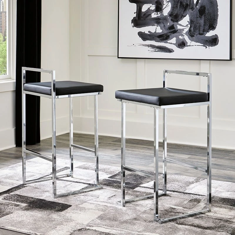 Madanere Black And Chrome Tall Upholstered Barstool (Set Of 2) 1 Madanere Black And Chrome Tall Upholstered Barstool (Set Of 2)