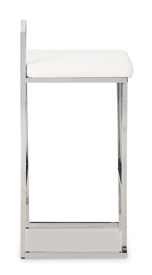 Madanere White And Chrome Tall Upholstered Barstool (Set Of 2) 4 Madanere White And Chrome Tall Upholstered Barstool (Set Of 2) - Image 4
