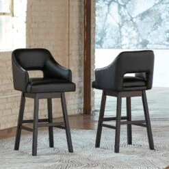 Tallenger Black Tall Upholstered Swivel Barstool (Set Of 2)