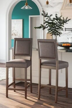 Benmara Grayish Brown Tall Upholstered Barstool (Set Of 2)