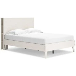 Aprilyn White Youth Platform Bed W/ Bookcase Headboard