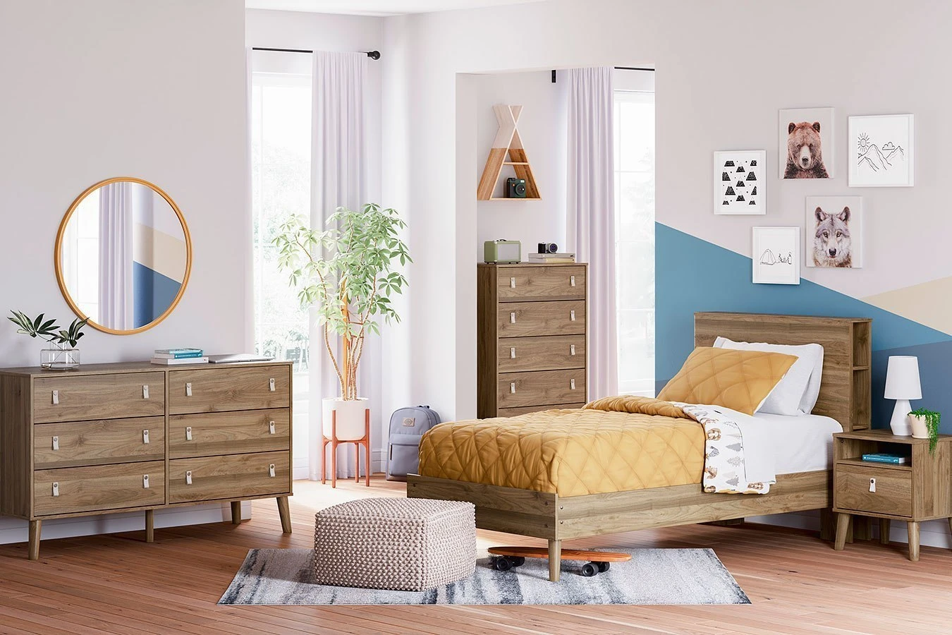 Aprilyn Honey Youth Platform Bedroom Set W/ Bookcase Headboard 4 Aprilyn Honey Youth Platform Bedroom Set W/ Bookcase Headboard - Image 4