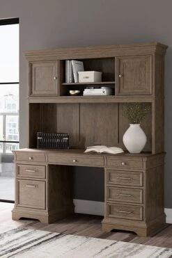 Janismore Home Office Set W/ Storage Leg Desk -Signature Design by Ashley H776 22L 22R 22T 22H credenza hutch 1 1