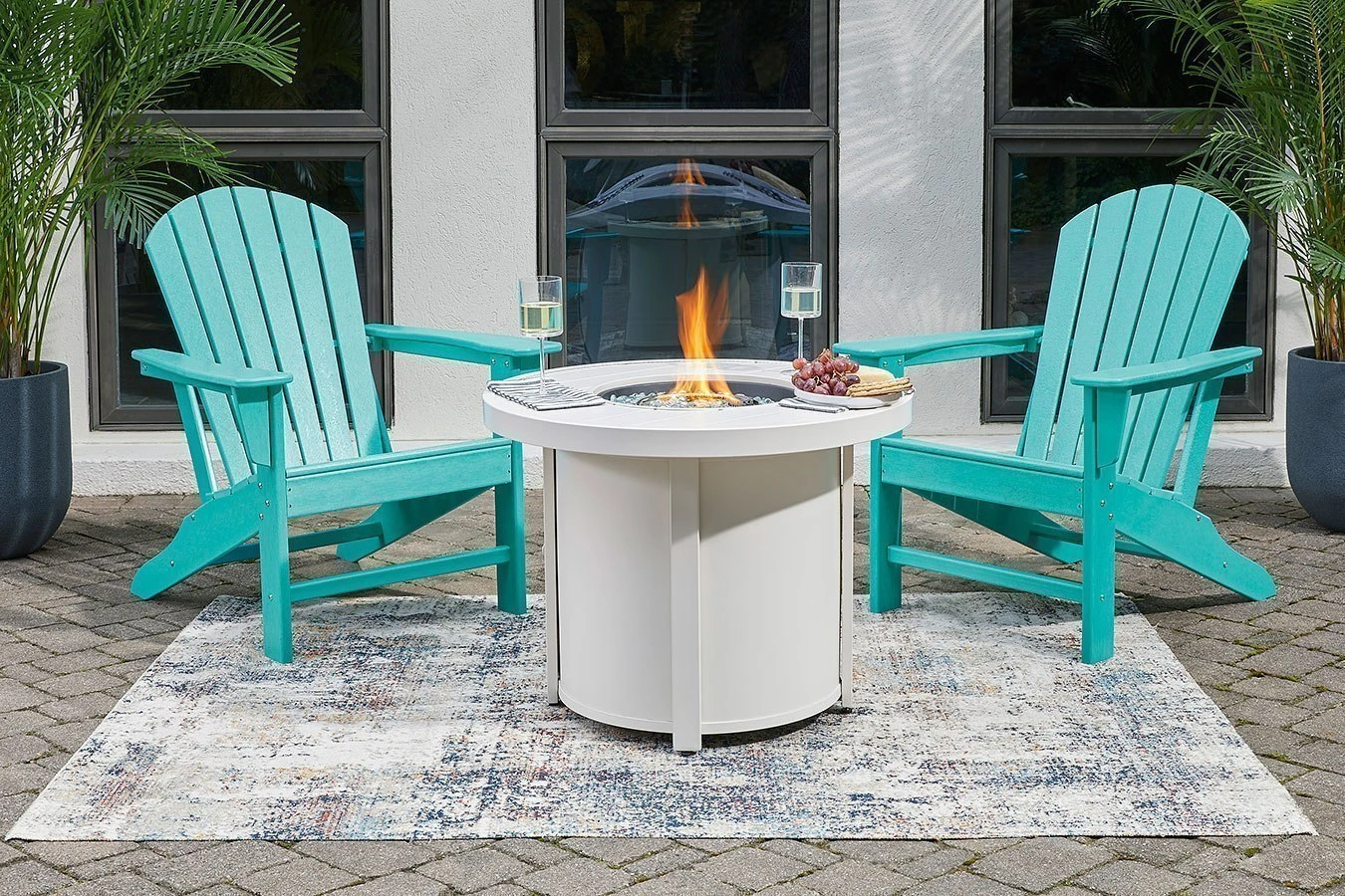 Sundown Treasure Fire Pit Table Set W/ Turquoise Chairs 2 Sundown Treasure Fire Pit Table Set W/ Turquoise Chairs - Image 2