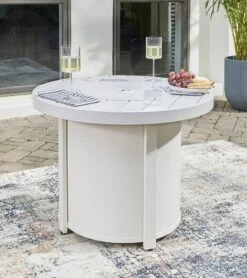 Sundown Treasure Fire Pit Table Set W/ Blue Chairs -Signature Design by Ashley P011 776 table 1