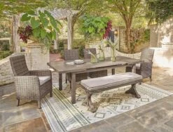 Beach Front Outdoor Dining Set W/ Beachcroft Chairs And Bench -Signature Design by Ashley P323 635 P791 601 600 set 2