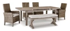Beach Front Outdoor Dining Set W/ Beachcroft Chairs And Bench -Signature Design by Ashley P323 635 P791 601 600 set 3
