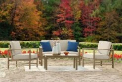 Fynnegan Outdoor Seating Set (Light Brown) -Signature Design by Ashley P349 035 820 set 2