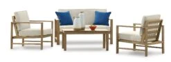 Fynnegan Outdoor Seating Set (Light Brown) -Signature Design by Ashley P349 035 820 set 7