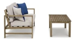 Fynnegan Outdoor Loveseat W/ Table (Light Brown) -Signature Design by Ashley P349 035 loveseat table 3