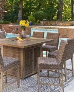 Walton Bridge Outdoor Fire Pit Bar Table Set 39 Walton Bridge Outdoor Fire Pit Bar Table Set -Signature Design by Ashley P749 665 130 set 8