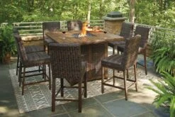 Paradise Trail Outdoor Fire Pit Bar Table Set