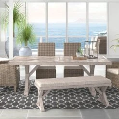 Beachcroft Outdoor Dining Set W/ Beach Front Sling Chairs