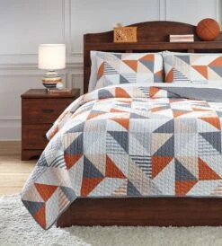 Layne Gray And Orange Coverlet Set