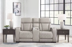 Boyington Gray Power Reclining Console Loveseat W/ Air Massage System