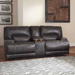 McCaskill Gray Power Reclining Loveseat W/ Console