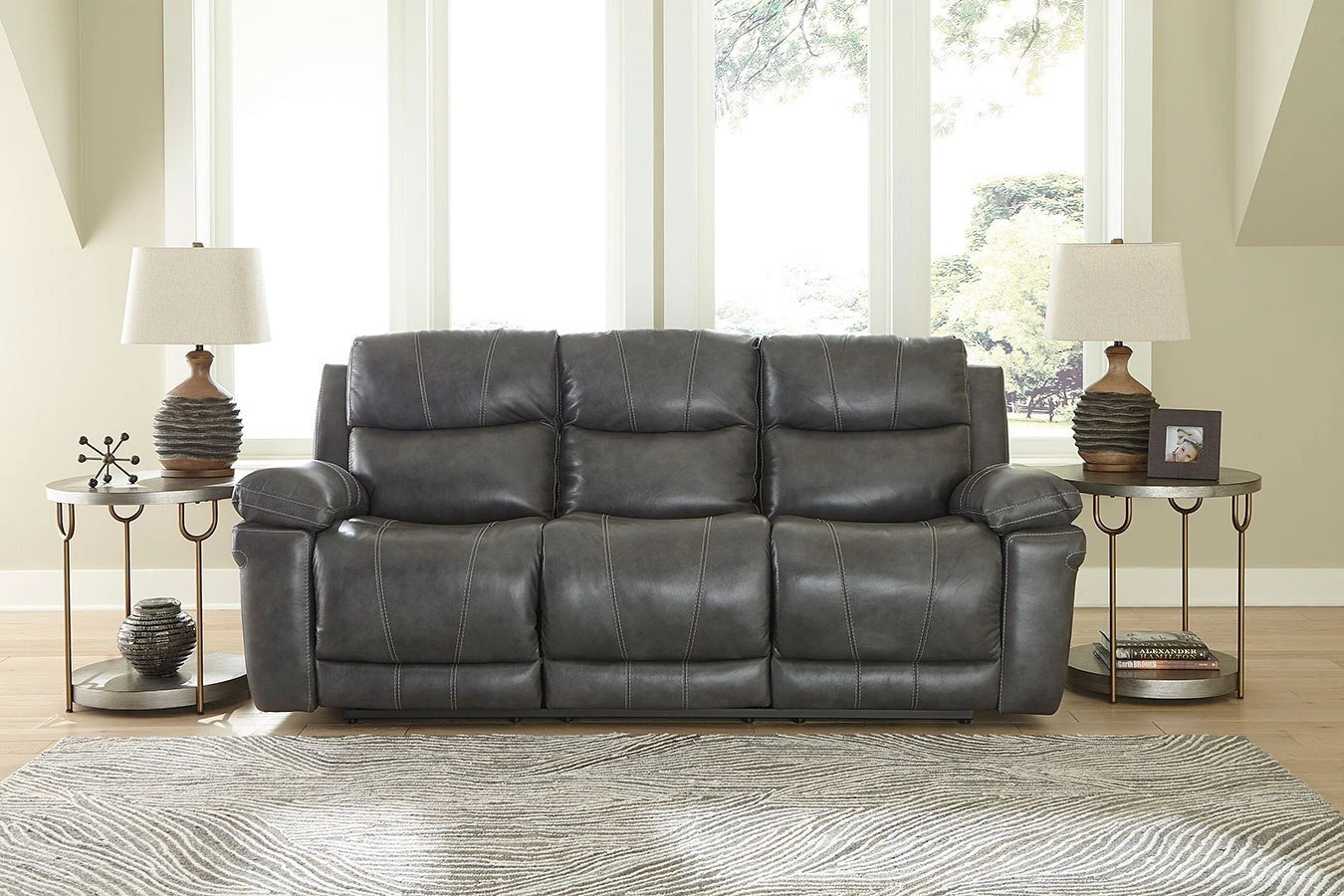 Edmar Charcoal Power Reclining Living Room Set W/ Adjustable Headrests 1 Edmar Charcoal Power Reclining Living Room Set W/ Adjustable Headrests