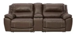 Dunleith Chocolate Power Reclining Console Loveseat W/ Adjustable Headrests
