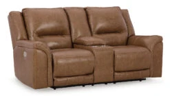 Trasimeno Caramel Power Reclining Console Loveseat W/ Adjustable Headrests -Signature Design by Ashley U8281518 loveseat 4