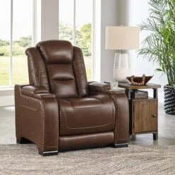 The Man-Den Mahogany Power Reclining Living Room Set W/ Adjustable Headrests -Signature Design by Ashley U8530613 recliner 1
