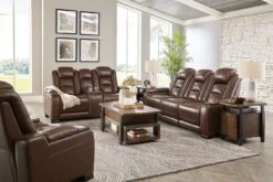 The Man-Den Mahogany Power Reclining Living Room Set W/ Adjustable Headrests -Signature Design by Ashley U8530615 U8530618 T758 set 3