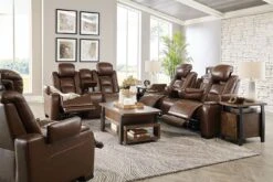 The Man-Den Mahogany Power Reclining Living Room Set W/ Adjustable Headrests -Signature Design by Ashley U8530615 U8530618 T758 set 4