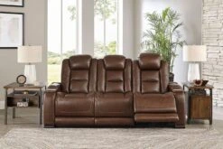 The Man-Den Mahogany Power Reclining Living Room Set W/ Adjustable Headrests