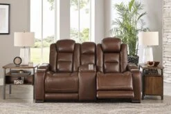 The Man-Den Mahogany Power Reclining Living Room Set W/ Adjustable Headrests -Signature Design by Ashley U8530618 loveseat 1