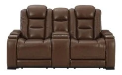 The Man-Den Mahogany Power Reclining Console Loveseat W/ Adjustable Headrests -Signature Design by Ashley U8530618 loveseat 3 1